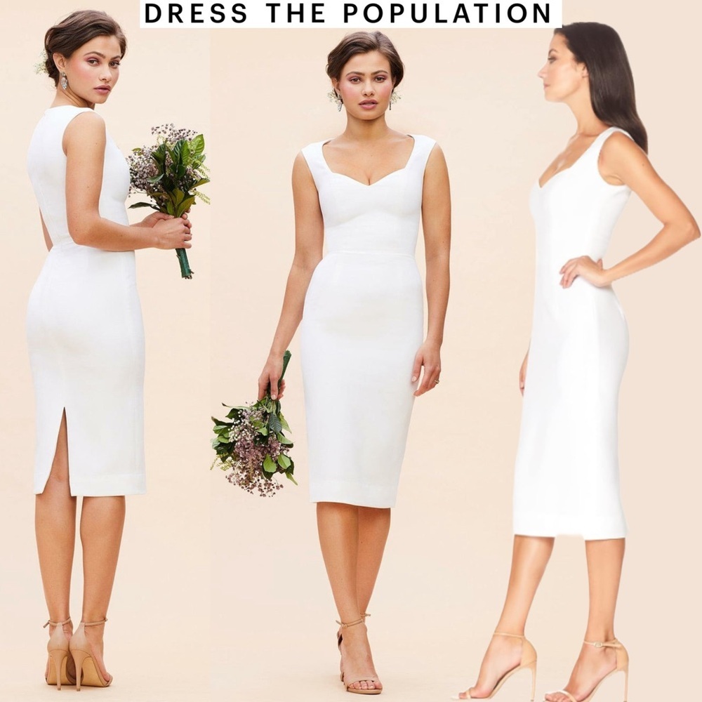 NEW Dress the Population White Sheath Dress Engagement Wedding Bridal Career XXL